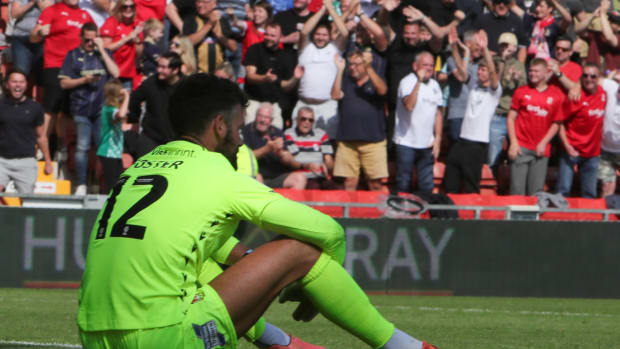 Ben Foster pictured during the final game of his soccer career - Wrexham's 5-5 draw against Swindon in August 2023